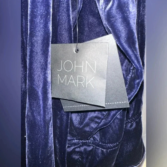 NWT John Mark Navy VELVET Wire Collar Button-Front M GORGEOUS 3/4 Sleeve - Picture 6 of 9